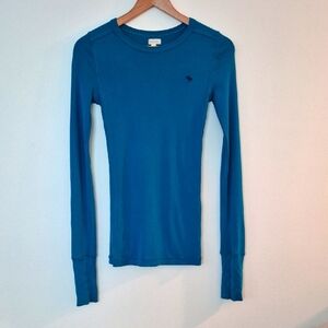 Abercrombie & Fitch Vintage Teal Crew Neck Shirt Long Cuff Moose Size Medium